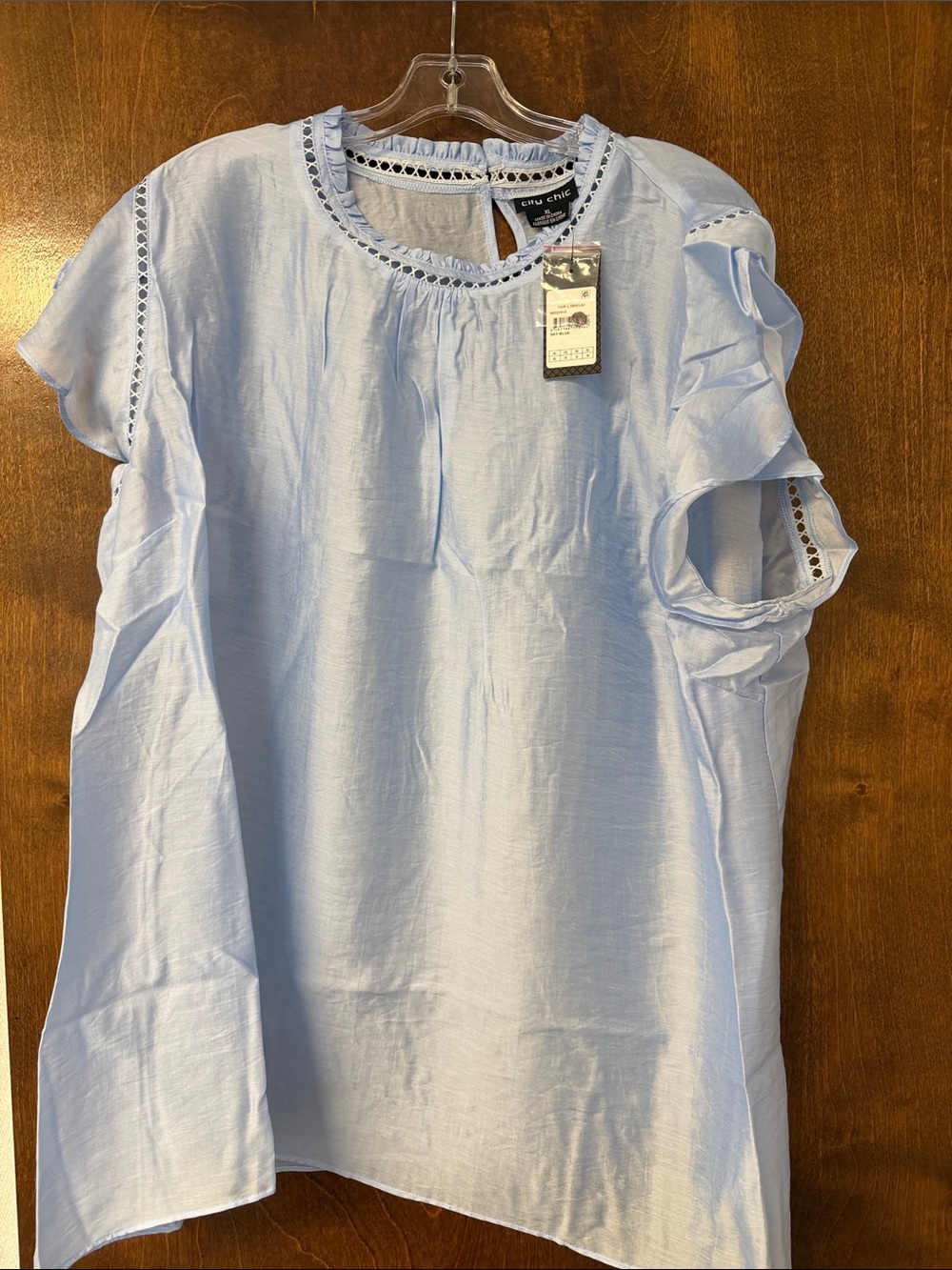 City Chic Light Blue Eyelet Ruffle Sleeve Blouse